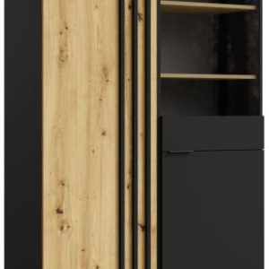 Witryna przeszklona 110 cm RUSTICA dąb artisan/czarny 764545