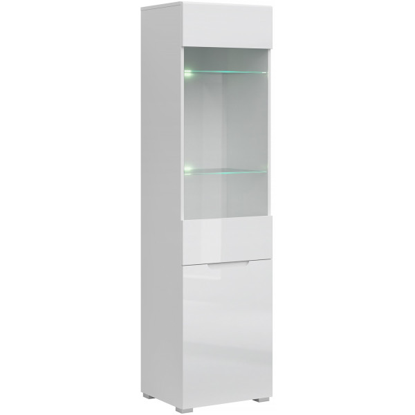 Witryna Przeszklona Wąska do Salonu MIST 50 cm Biały połysk 318972