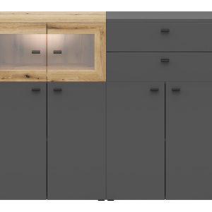 Witryna System64 128 cm z 2 szufladami i 6 drzwiami grafit/dąb coast evoke 821638 Witryna System64 128 cm z 2 szufladami i 6 drzwiami grafit/dąb coast evoke 821638