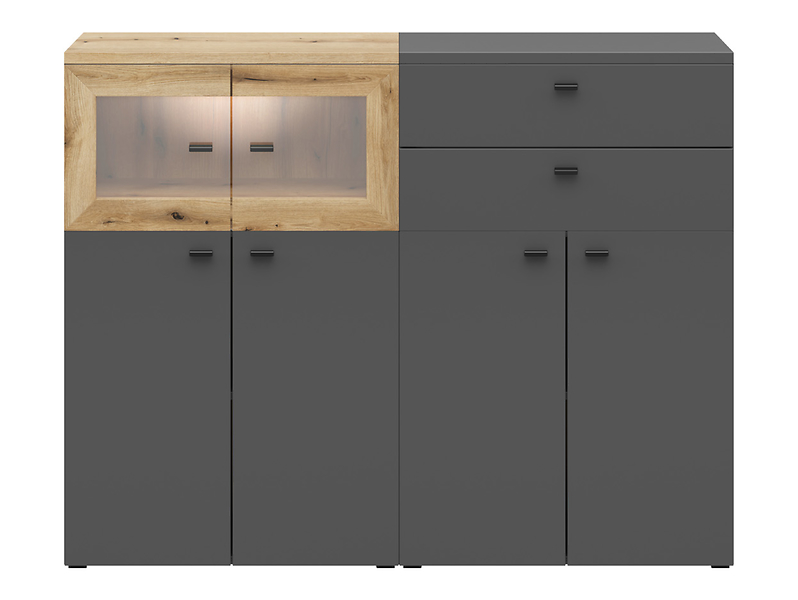 Witryna System64 128 cm z 2 szufladami i 6 drzwiami grafit/dąb coast evoke 821638