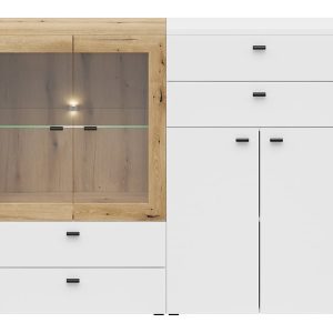 Witryna System64 128 cm z 4 szufladami i 4 drzwiami biały/dąb coast evoke 821636 Witryna System64 128 cm z 4 szufladami i 4 drzwiami biały/dąb coast evoke 821636