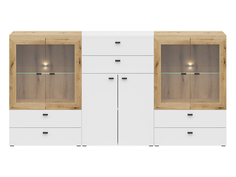 Witryna System64 192 cm z 6 szufladami i drzwiami biały/dąb coast evoke 821637
