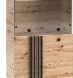 Witryna szeroka 80 cm na książki do salonu LERON dąb artisan z lamelami 995234