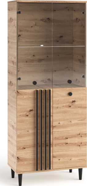 Witryna szeroka 80 cm na książki do salonu LERON dąb artisan z lamelami 995234