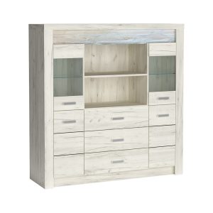 Witryna szeroka INDIANAPOLIS CRAFT BIAŁY z szybą i szufladami 137 cm 135971 Witryna szeroka INDIANAPOLIS CRAFT BIAŁY z szybą i szufladami 137 cm 135971