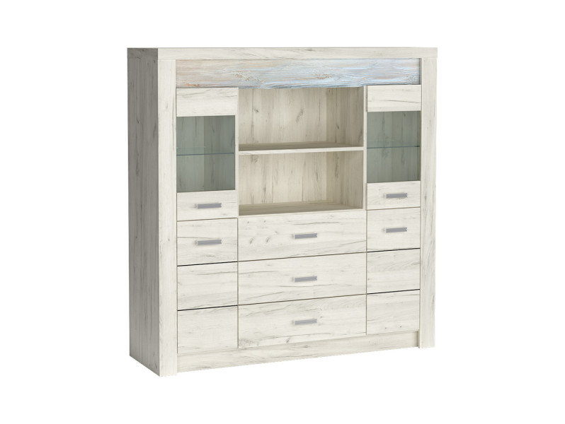 Witryna szeroka INDIANAPOLIS CRAFT BIAŁY z szybą i szufladami 137 cm 135971