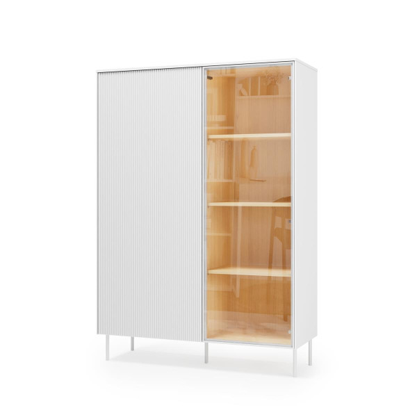 Witryna Szeroka Ryflowana LIBA 110cm LED Nowoczesna do Salonu Biała 1080023