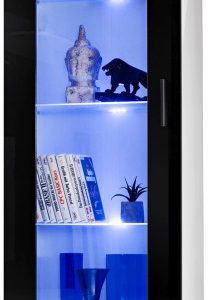 Witryna Szklana Regał Salon Biały/Czarny z Półkami LED 192×60 340724 Witryna Szklana Regał Salon Biały/Czarny z Półkami LED 192×60 340724