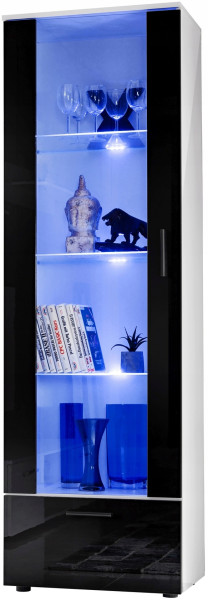 Witryna Szklana Regał Salon Biały/Czarny z Półkami RGB LED 192x60 351174