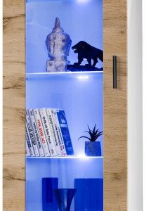 Witryna Szklana Regał Salon Biały/Dąb Wotan z Półkami LED 192×60 340722 Witryna Szklana Regał Salon Biały/Dąb Wotan z Półkami LED 192×60 340722
