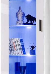Witryna Szklana Regał Salon Biały z Półkami RGB LED 192×60 351169 Witryna Szklana Regał Salon Biały z Półkami RGB LED 192×60 351169