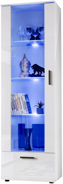 Witryna Szklana Regał Salon Biały z Półkami RGB LED 192x60 351169