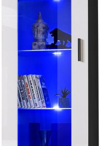 Witryna Szklana Regał Salon Czarny/Biały z Półkami RGB LED 192×60 351166 Witryna Szklana Regał Salon Czarny/Biały z Półkami RGB LED 192×60 351166