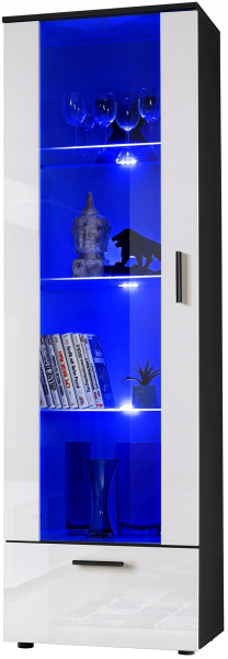 Witryna Szklana Regał Salon Czarny/Biały z Półkami RGB LED 192x60 351166