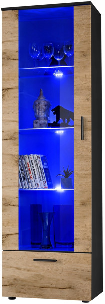 Witryna Szklana Regał Salon Czarny/Dąb Wotan z Półkami Bez LED 192x60 351170