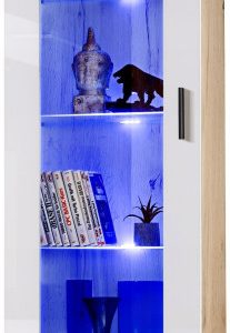 Witryna Szklana Regał Salon Dąb Wotan/Biały z Półkami LED 192×60 340730 Witryna Szklana Regał Salon Dąb Wotan/Biały z Półkami LED 192×60 340730