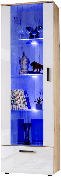 Witryna Szklana Regał Salon Dąb Wotan/Biały z Półkami RGB LED 192x60 351167