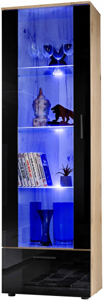 Witryna Szklana Regał Salon Dąb Wotan/Czarny z Półkami Bez LED 192x60 351163