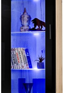 Witryna Szklana Regał Salon Dąb Wotan/Czarny z Półkami RGB LED 192×60 351164 Witryna Szklana Regał Salon Dąb Wotan/Czarny z Półkami RGB LED 192×60 351164