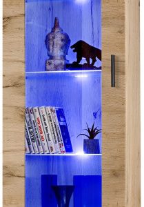 Witryna Szklana Regał Salon Dąb Wotan z Półkami LED 192×60 340728 Witryna Szklana Regał Salon Dąb Wotan z Półkami LED 192×60 340728