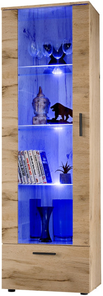 Witryna Szklana Regał Salon Dąb Wotan z Półkami LED 192x60 340728