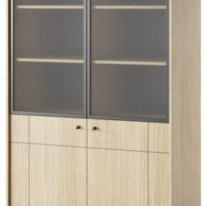 Witryna TOKYO 185 cm Wysoka Dąb Linea Regał ze Szkłem Półki Drzwi 550789