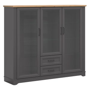 Witryna Tolmin 168 cm z 3 drzwiami i 2 szufladami grafit/dąb artisan 730128 Witryna Tolmin 168 cm z 3 drzwiami i 2 szufladami grafit/dąb artisan 730128