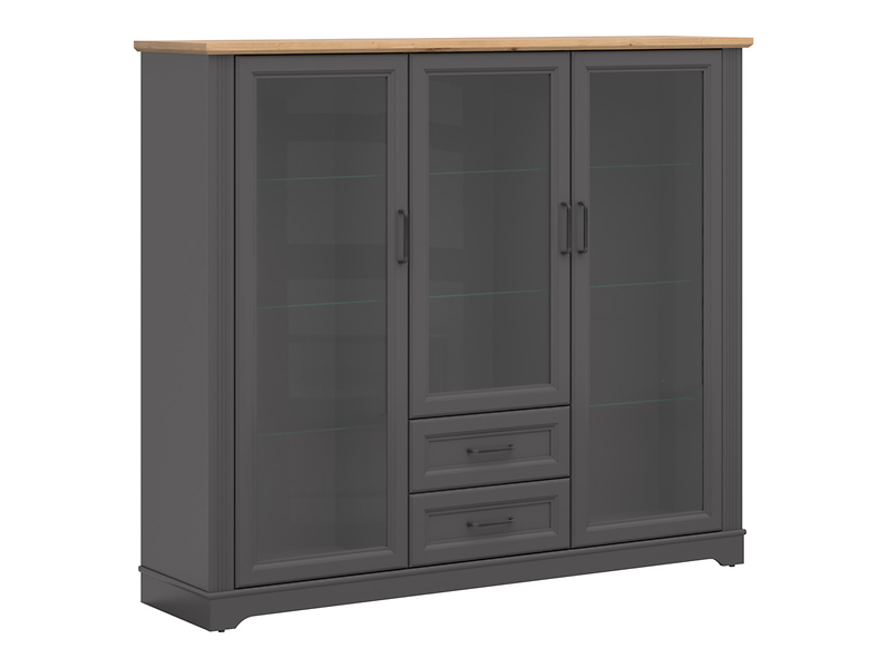 Witryna Tolmin 168 cm z 3 drzwiami i 2 szufladami grafit/dąb artisan 730128