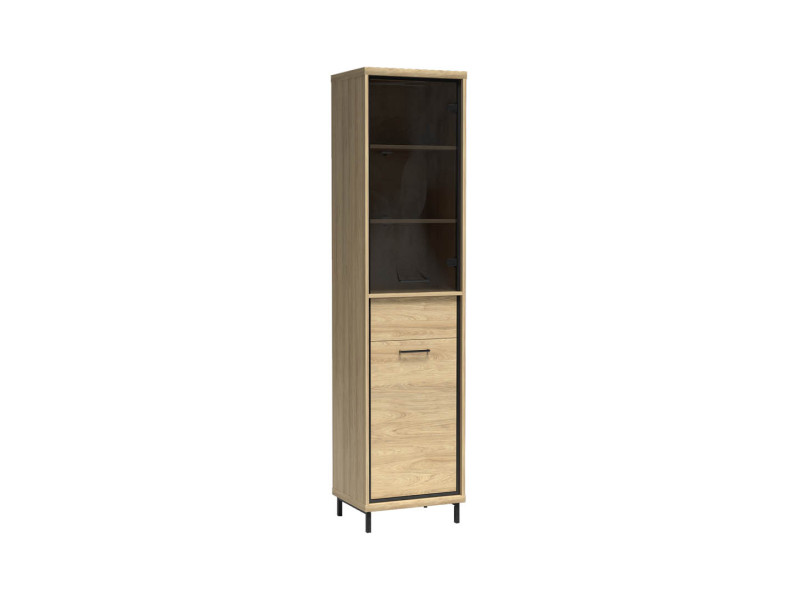 Witryna Wąska MILAN 49 cm Hikora Metalowe Nogi Cicha Szuflada Nowoczesna 136099