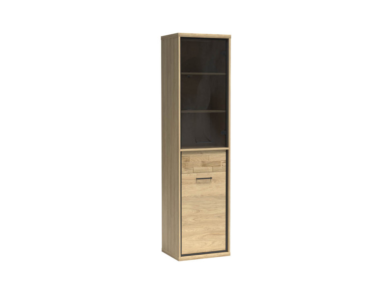 Witryna Wąska MILAN 49 cm Natural Hikora / Czarny Panel Dąb Szuflada 136098