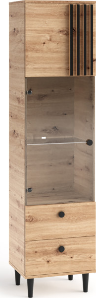 Witryna wysoka 50 cm na alkohol do salonu LERON dąb artisan szklana 995243