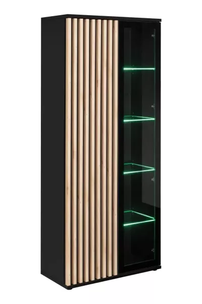 Witryna wysoka CAMERON LED hickory jackson/czarna 412645