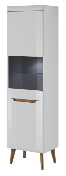 Witryna wysoka Nordan 53 - biały/dąb riviera + LED 319050