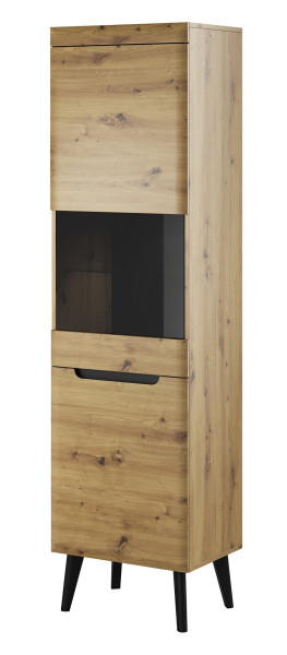 Witryna wysoka Nordan 53 - dąb artisan/czarny + LED 319052