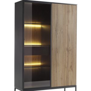 Witryna z szufladą oświetlenie ryflowana LED SENTINO Czarna 228708 Witryna z szufladą oświetlenie ryflowana LED SENTINO Czarna 228708