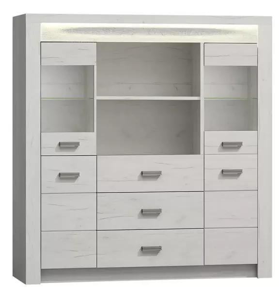 Witryna z szufladami w kolorze kraft biały - Elreon 648754