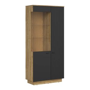 Witryna Zenda 91 cm z 2 drzwiami dąb waterford/czarny 136758 Witryna Zenda 91 cm z 2 drzwiami dąb waterford/czarny 136758