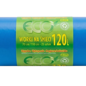 Worki na śmieci Niebieskie LDPE bardzo mocne 120 litrów 25 szt./rolka 1070473 Worki na śmieci Niebieskie LDPE bardzo mocne 120 litrów 25 szt./rolka 1070473
