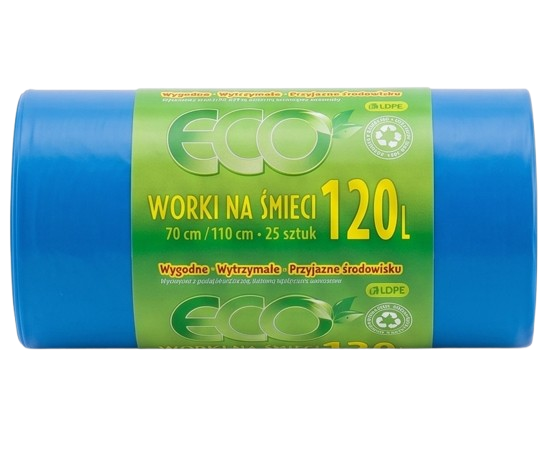 Worki na śmieci Niebieskie LDPE bardzo mocne 120 litrów 25 szt./rolka 1070473