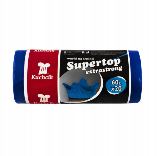 Worki na śmieci wiązane super mocne niebieskie 60L 20 szt Kuchcik 813515