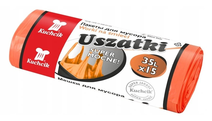 Worki na śmieci z uszami super mocne pomarańczowe 35L 15szt KUCHCIK 1031498