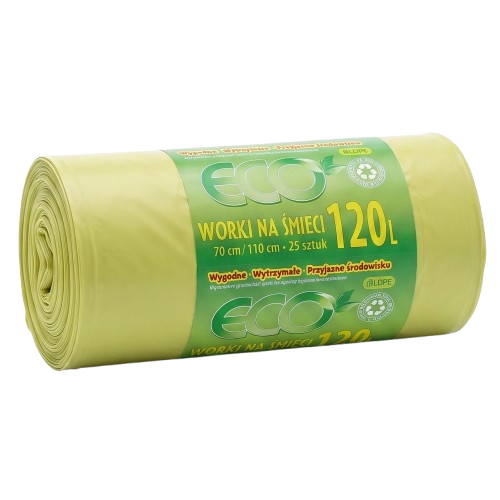 Worki na śmieci Żółte LDPE bardzo mocne 120 litrów 25 szt./rolka 1070474