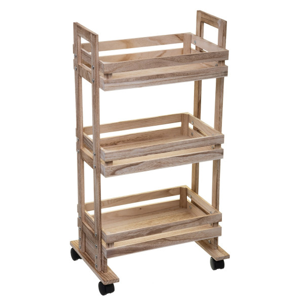 Wózek kuchenny z 3 półkami, drewniany, 82 cm 96098