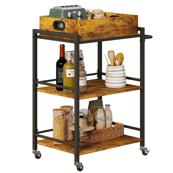 Wózek kuchenny zdejmowana taca brązowa vintage retro loft na kółkach 86 cm 1066338