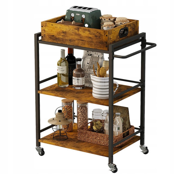 Wózek kuchenny zdejmowana taca brązowy vintage retro loft na kółkach 86 cm 1084196