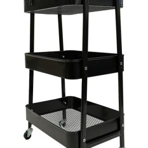 Wózek metalowy organizer mobilny 3 poziomy blokada kółek 79cm czarny 989989 Wózek metalowy organizer mobilny 3 poziomy blokada kółek 79cm czarny 989989