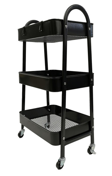 Wózek metalowy organizer mobilny 3 poziomy blokada kółek 79cm czarny 989989